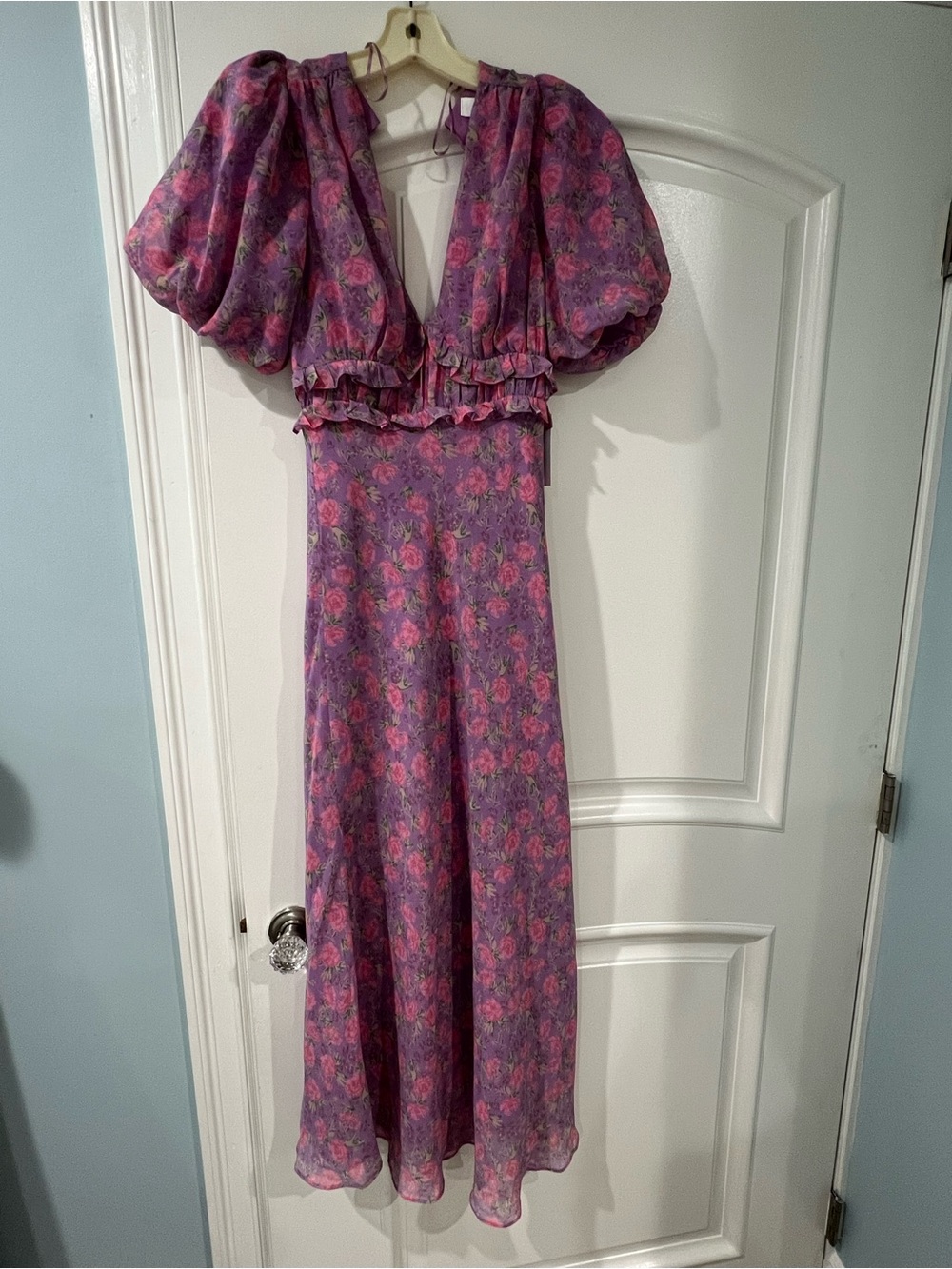 NWT Astr Floral Purple Maxi Dress with Pink Blooms